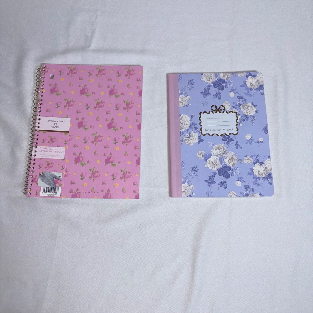 LoveShackFancy Yoobi Notebook Set Pink Blue Floral Spiral Journal lined Paper